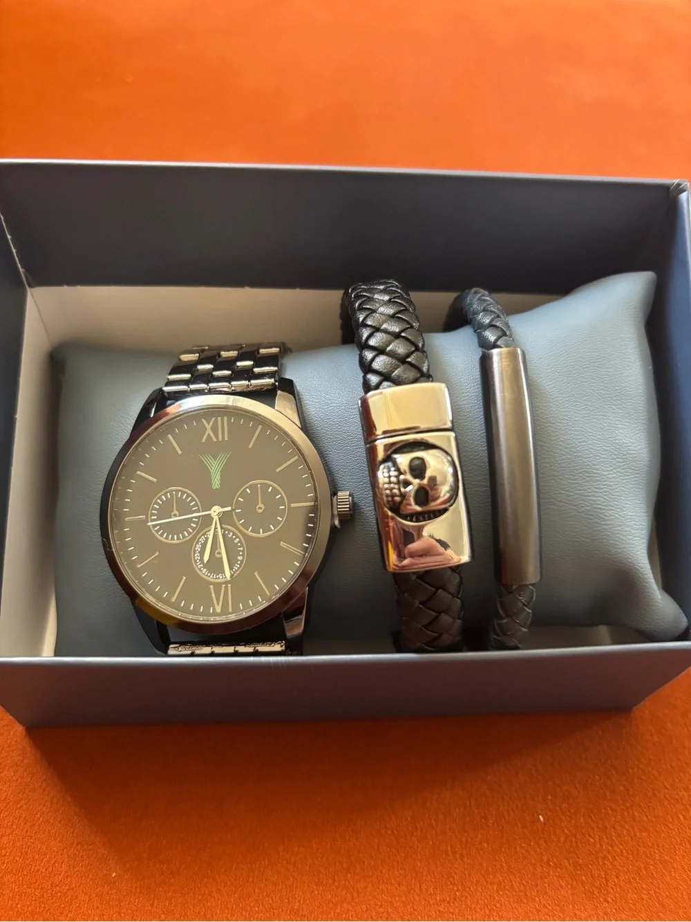 Black Men's Chronograph Watch & Bracelets
